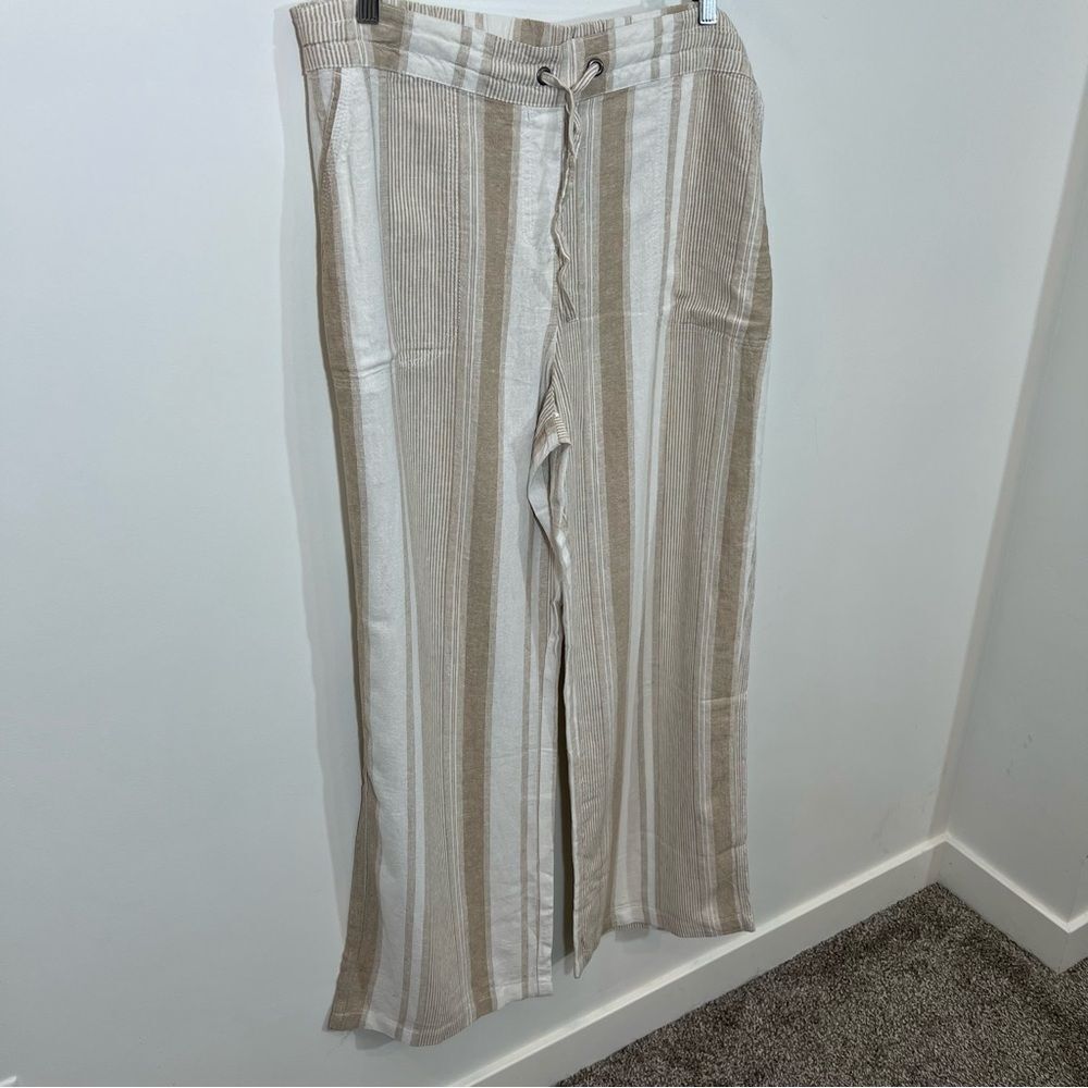 New Denim&Co Linen Blend Pull-on Full Length Striped Pants | Size L - Picture 3 of 9